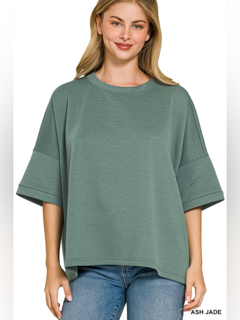 Zenana Full Size Scuba Round Neck Top With Side Slits Plus Size